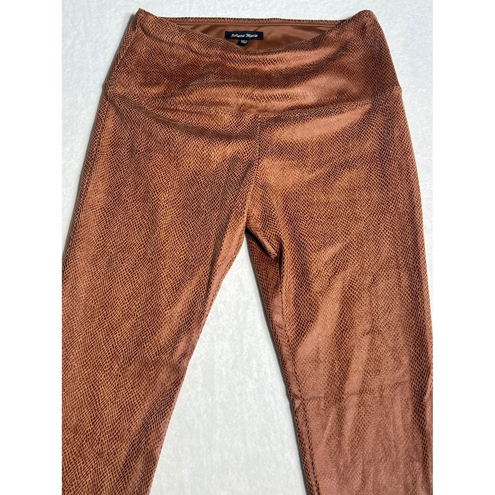 Athena Marie Women Snakeskin Print High Waisted Leggings Copper Brown Small
